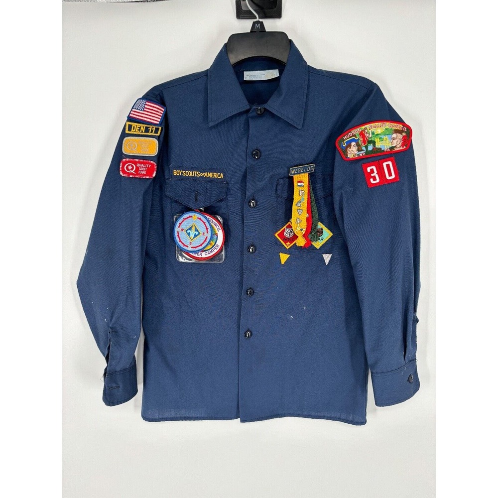 VTG Boy‎ Scouts of America Uniform Youth Blue Youth Medium Shirt Tons Of Patches